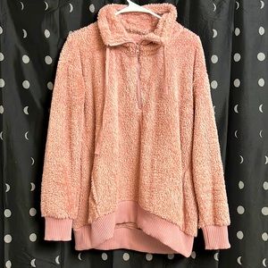 Large Fuzzy Pink Half Zip